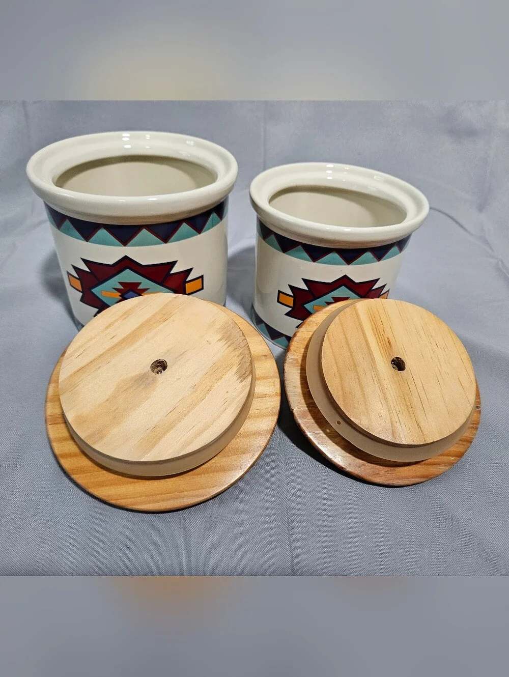 Vintage Western Aztec Southwest Kitchen Decor Containers Canisters Jars Lot Of 2